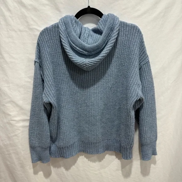 American Eagle Blue Knit Hoodie Sweater Small Cozy Pullover Layering Oversized - Picture 9 of 14